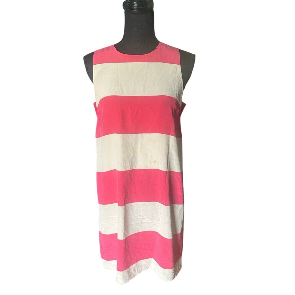 Fossil 100% Silk Pink & White Striped Sleeveless Dress